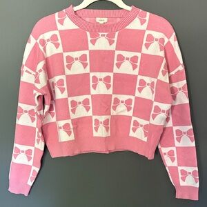 Debut Pink and White bow tie Sweater medium